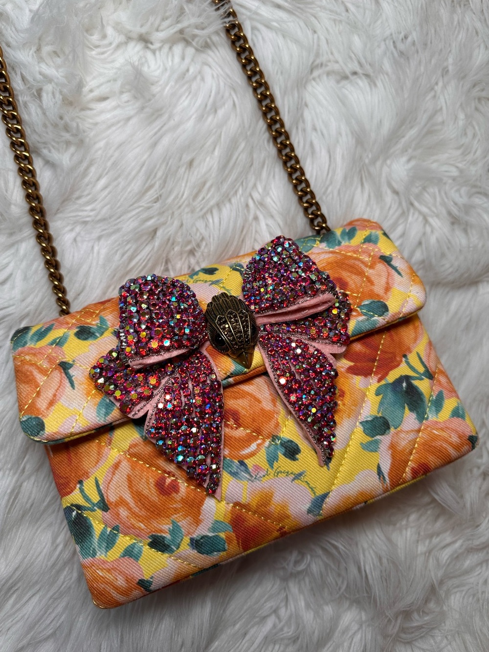 Kurt Geiger • Kensington Floral Chain Bag with Rhinestone Ribbon